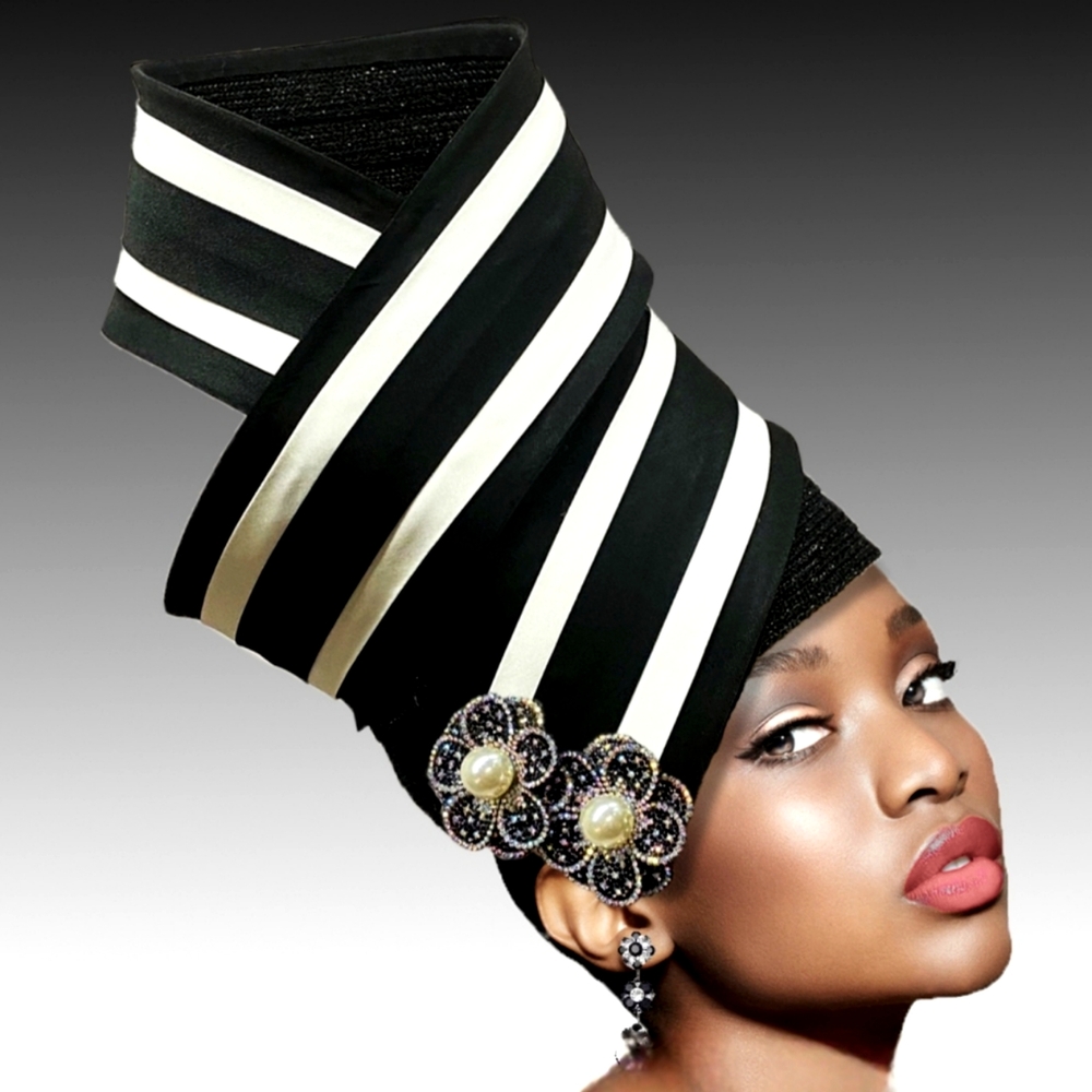 Extravagantly Stunning Sculpted Black White Jeweled Avant Garde Couture Hat